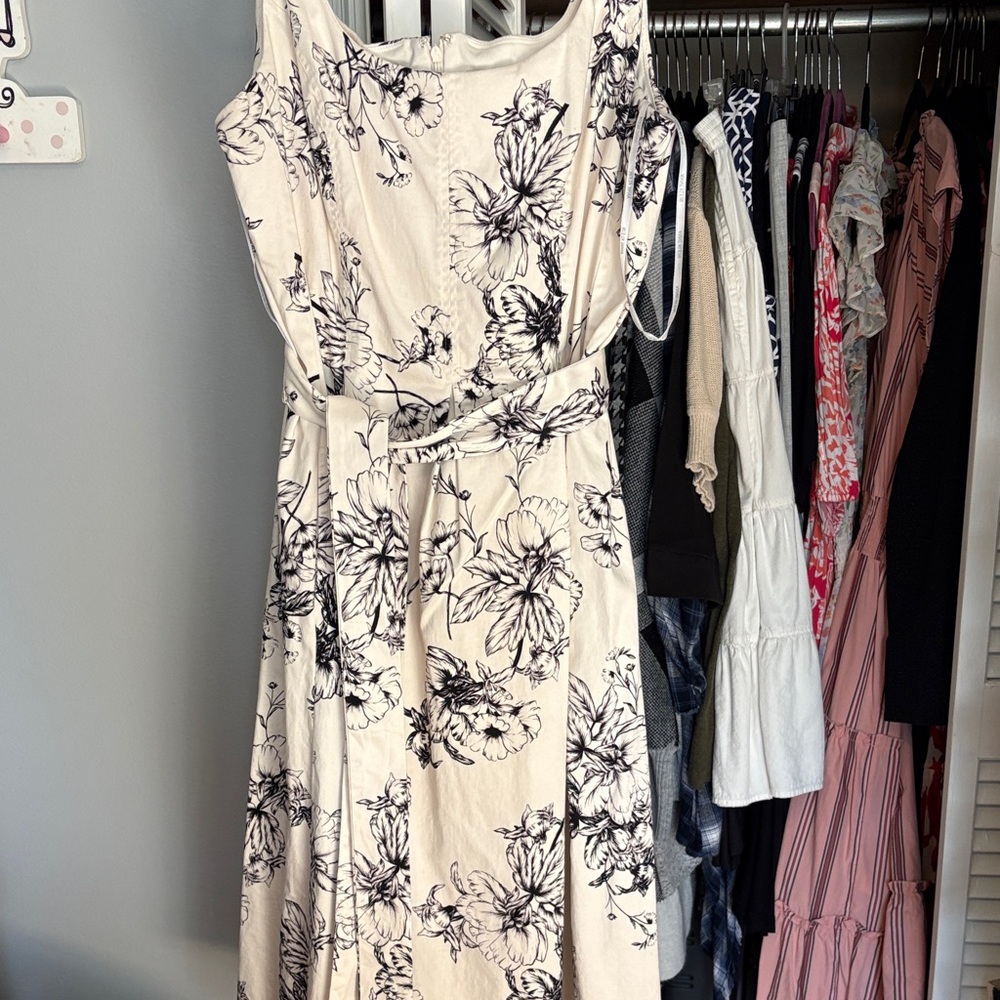 Anne Klein Black and White Floral Midi Dress - Picture 3 of 3